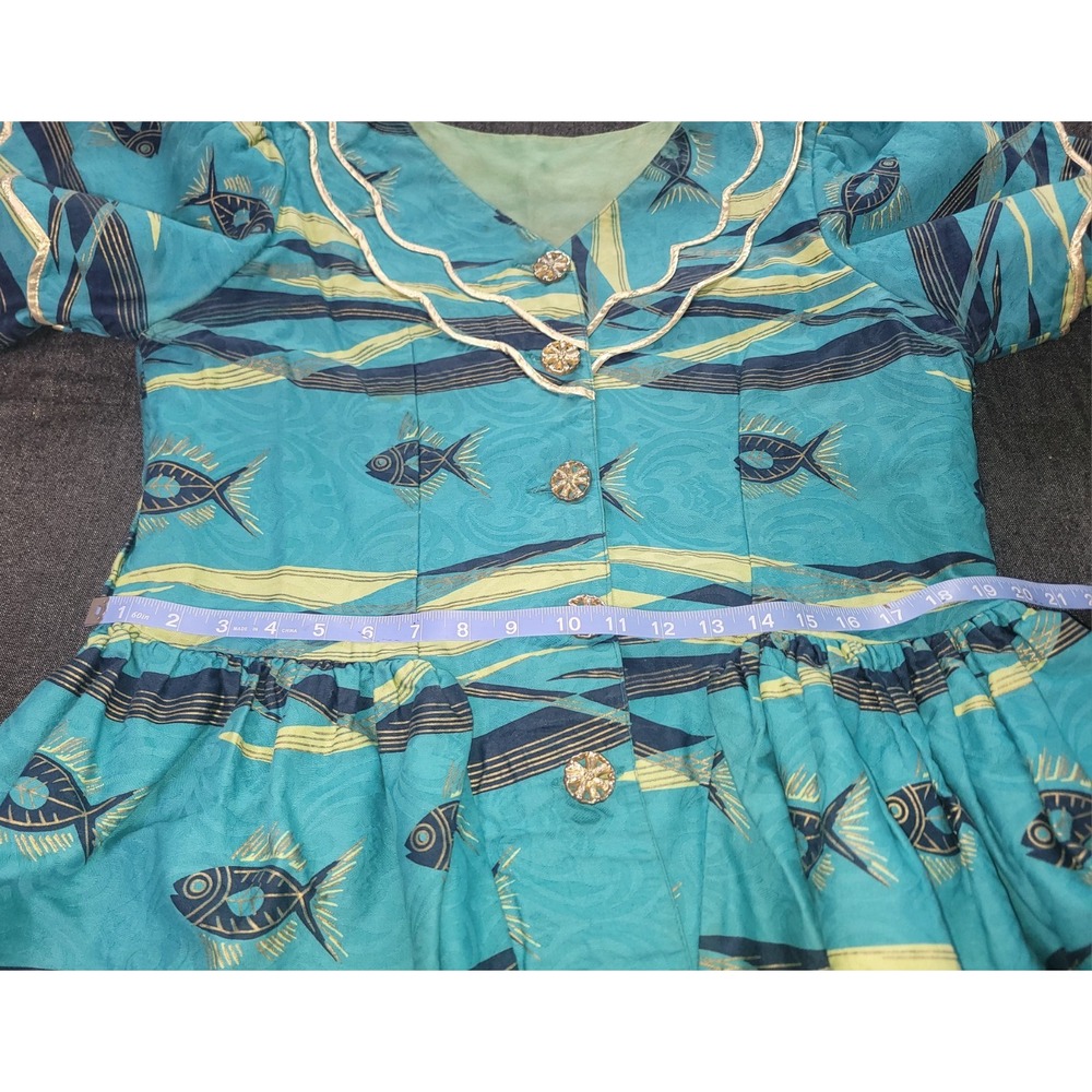 Vintage 50s 60s‎ Tropical Fish Print Set Skirt Blouse Jacket Blue Funky Volup XL - Picture 15 of 16